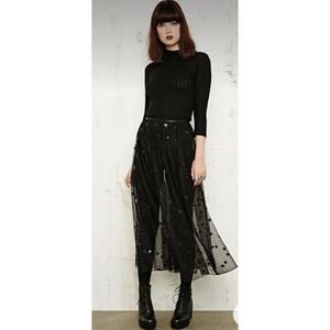 Intimately FP Free People Sequin Polka Dot Mesh Midi Skirt S Black Whimsigoth